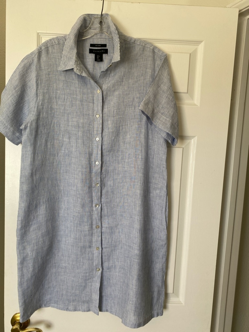 Tahari Light Blue & White Striped Midi Shirt Dress
